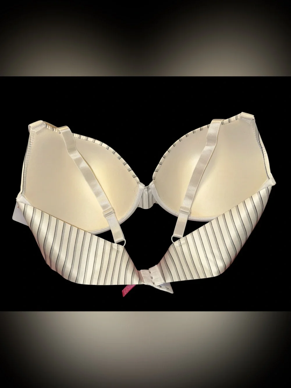Isaac Mizrahi Ivory and Gray Pinstripe Underwire Full Support Bra Size 42D NWT